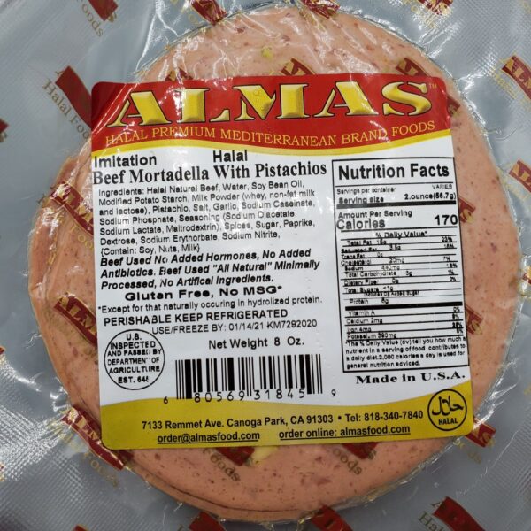 Sliced Beef Mortadella with Pistachio, 8 oz